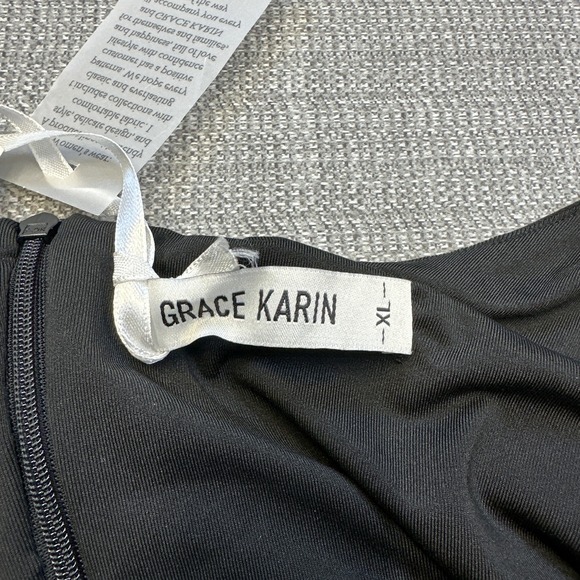 Grace Karin Dress XL Black Sleeveless V Neck Ruched Midi‎ Evening Party NEW - Picture 2 of 13